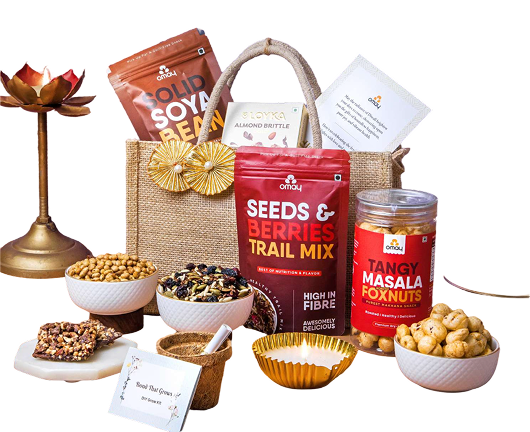 Omay Nourish & Nibble Diwali Jute Bag (With Zipper)
